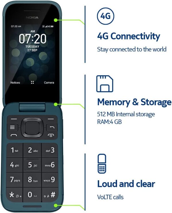 Nokia 2780 Flip | Unlocked | Verizon, AT&T, T-Mobile | Blue - Image 3