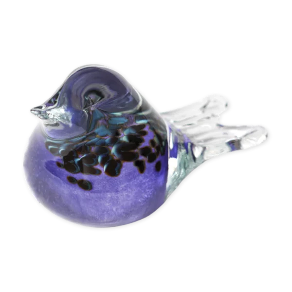 Bianco Blu Finnish Glass Bird, Peacock Purple Chickadee